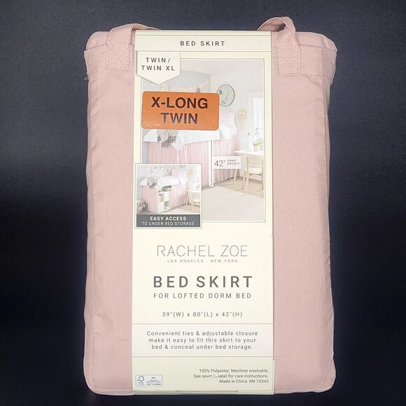 Rachel Zoe Blush Pink Lofted Dorm Bed Skirt Pretty Coquette College 39x80x42 NWT - Picture 2 of 6
